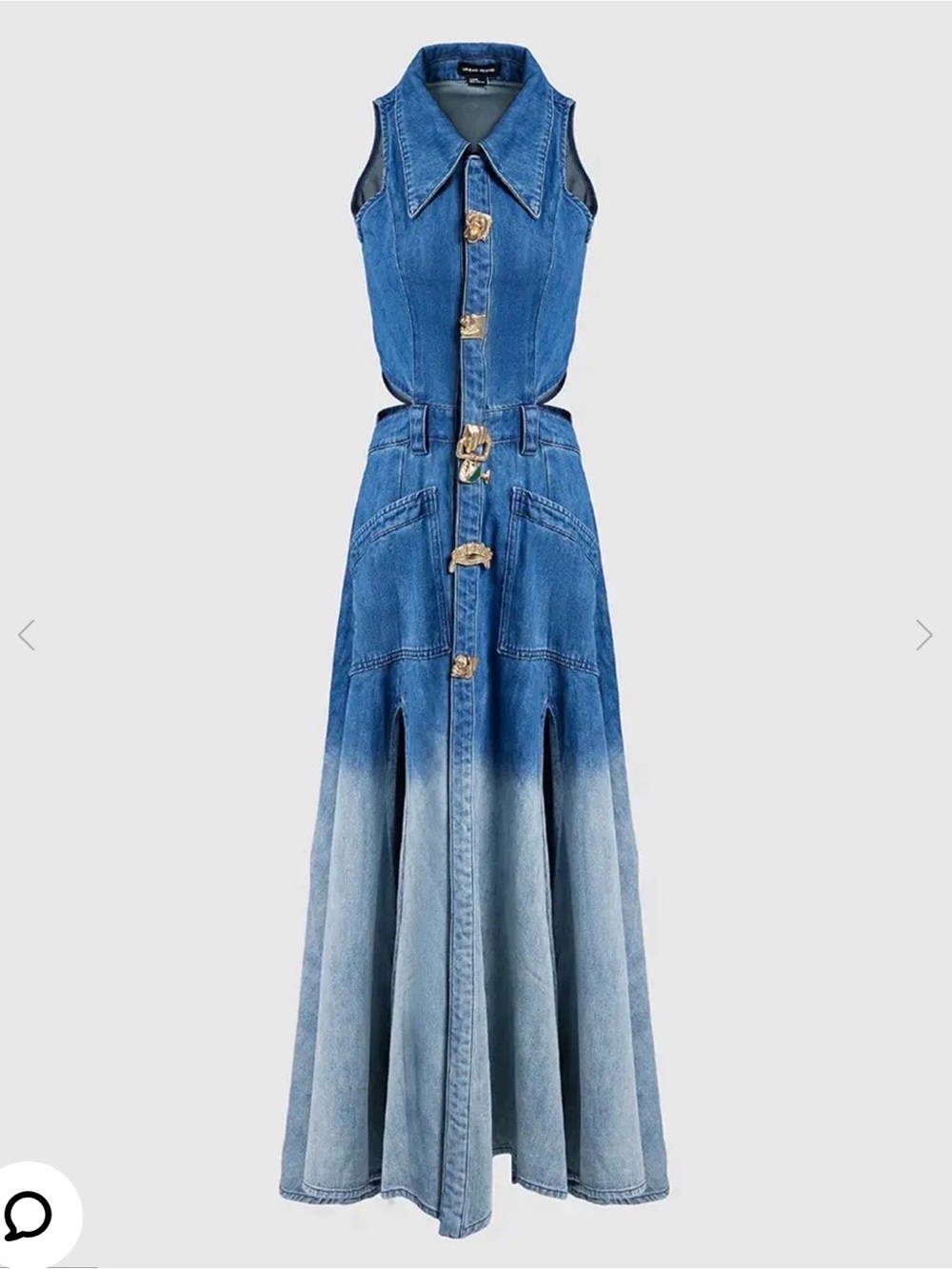 Urban Revivo Sleeveless Gradient Denim Maxi Dress with Statement Buttons, Sz XS